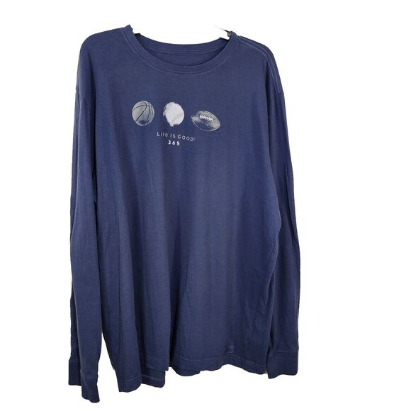 LIFE is GOOD Mens Crusher Tee Size XL Blue Long Sleeve 365 Sports Cotton Crew - Picture 1 of 11